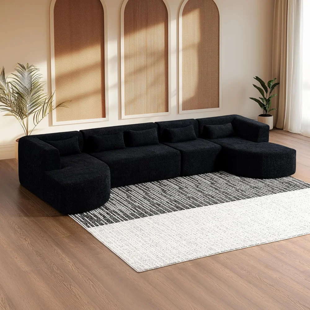 144" Upholstered Sofa, Deep Seat Modern Modular Sofa with 2 Movable Chaise Lounge & 5 Pillows, Free-Combined Couch
144" Upholstered Sofa, Deep Seat Modern Modular Sofa with 2 Movable Chaise Lounge & 5 Pillows, Free-Combined Couch