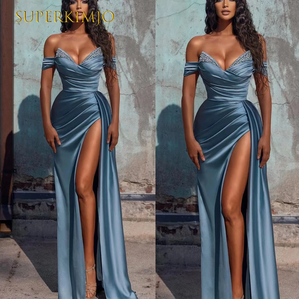 SuperKimJo Abito Cerimonia Donna Beaded Evening Dresses with Overskirt Off the Shoulder Elegant Dusty Blue Formal Dresses
SuperKimJo Abito Cerimonia Donna Beaded Evening Dresses with Overskirt Off the Shoulder Elegant Dusty Blue Formal Dresses