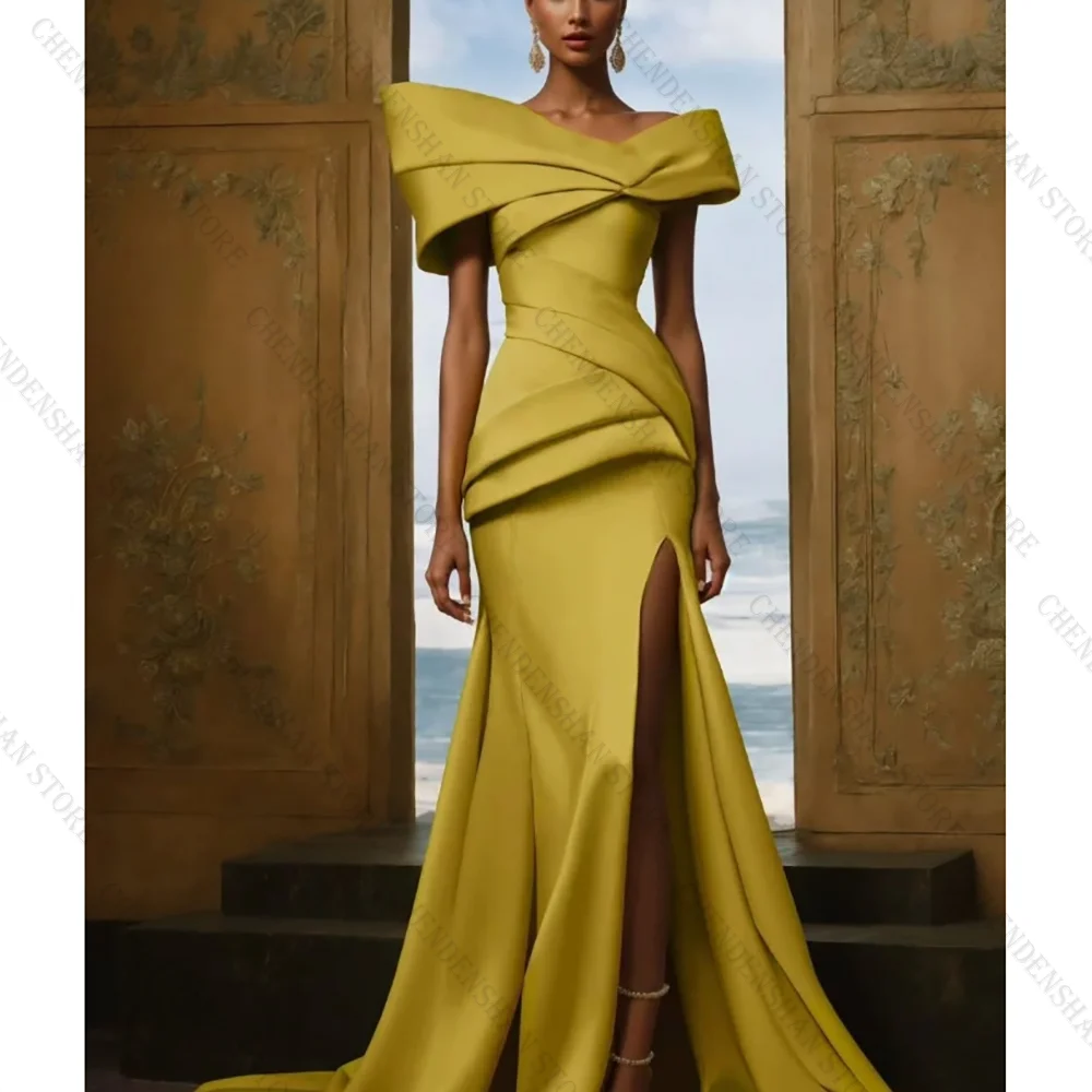 Simple Yellow Off The Shoulder High Slit Evening Dress Robes De Soirée Fashion Lady Customized Dresses
Simple Yellow Off The Shoulder High Slit Evening Dress Robes De Soirée Fashion Lady Customized Dresses