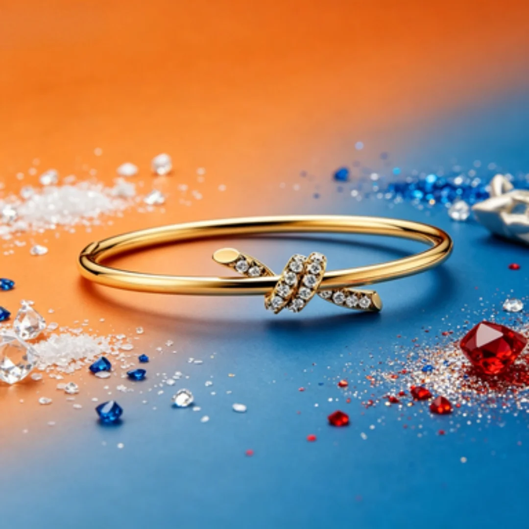 Classic gold bow bracelet with sparkling diamonds embellishing the jewelry
Classic gold bow bracelet with sparkling diamonds embellishing the jewelry