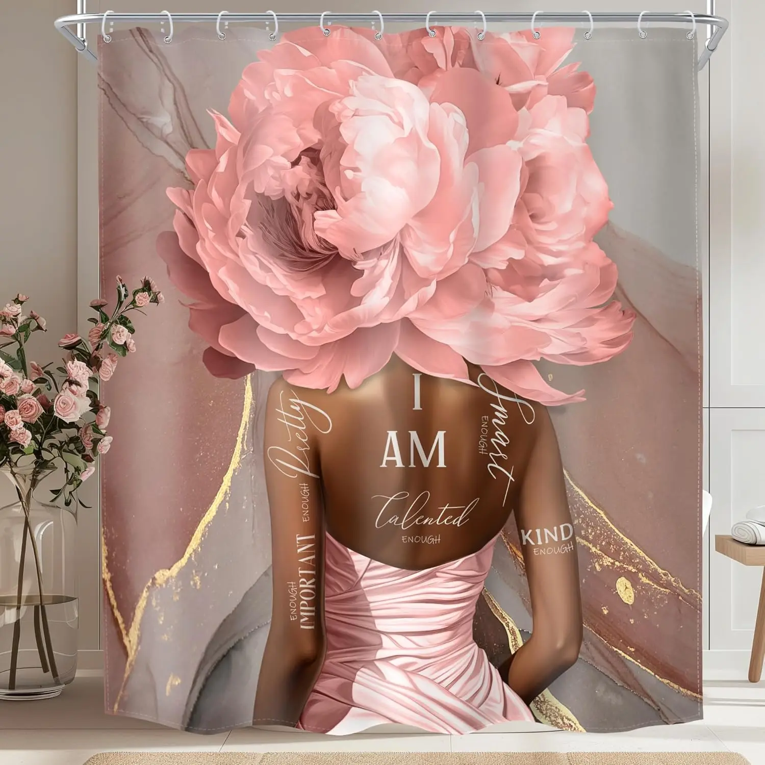 Pink Peony Flower Woman Silhouette Inspirational Quotes Art Decorative Shower Curtain
Pink Peony Flower Woman Silhouette Inspirational Quotes Art Decorative Shower Curtain