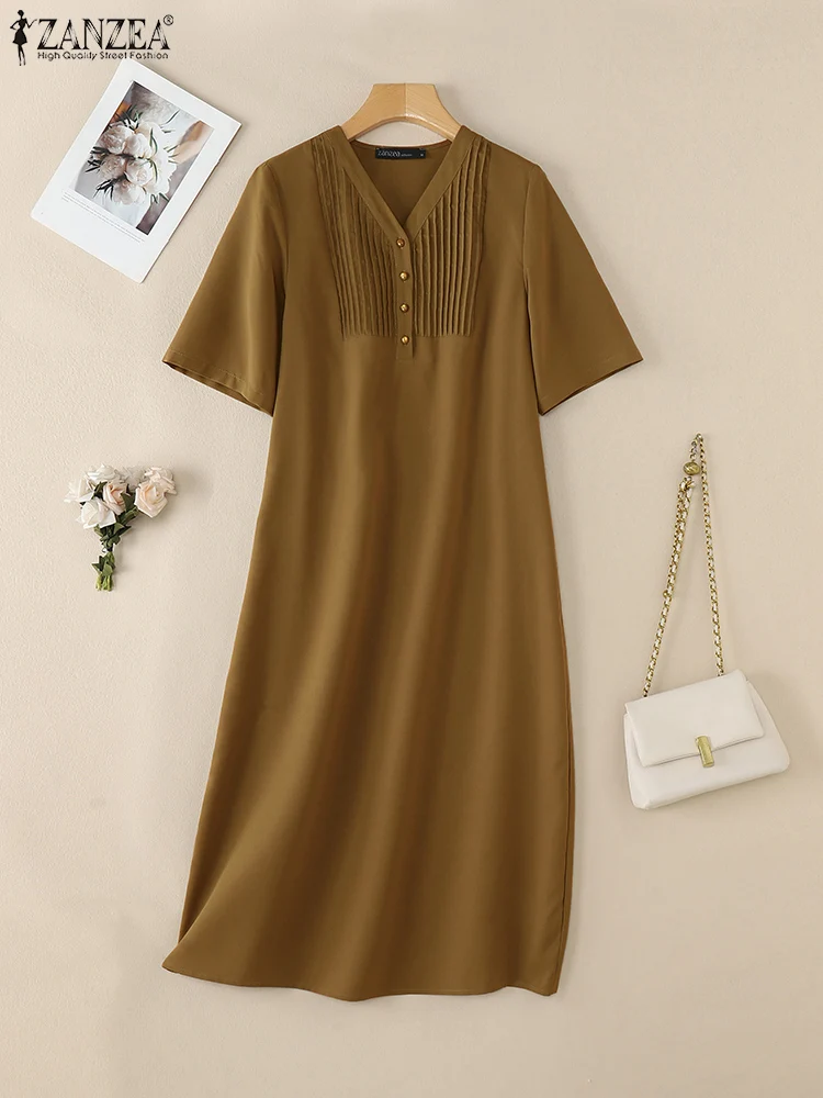 ZANZEA Casual 2025 Summer Vestidos Short Sleeve Solid Pleated-Bib Pintuck Midi Dresses V-Neck Commute Women Long Robes Femme
ZANZEA Casual 2025 Summer Vestidos Short Sleeve Solid Pleated-Bib Pintuck Midi Dresses V-Neck Commute Women Long Robes Femme