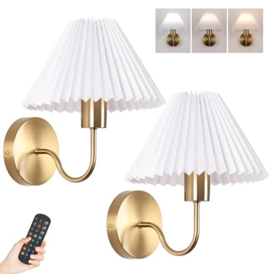 Rechargeable Battery Operated Wall Sconces Set of 2 Brushed Brass Wall Lights with Remote Dimmable Pleated Shades Wall Lamp 15
Rechargeable Battery Operated Wall Sconces Set of 2 Brushed Brass Wall Lights with Remote Dimmable Pleated Shades Wall Lamp 15