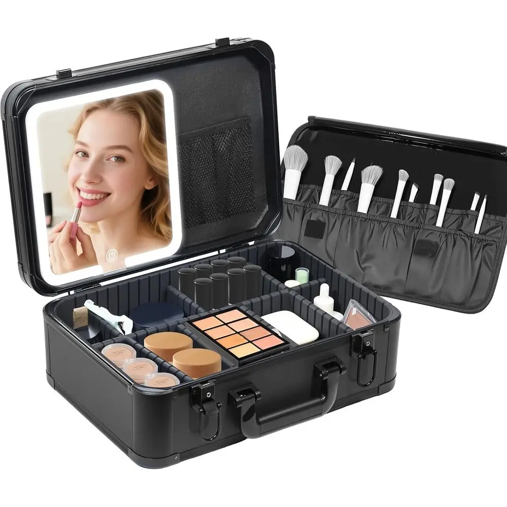 15"x11" Makeup Case with Lighted Mirror & Brush Holder - Waterproof Travel Organizer, Customizable Storage, Rechargea
15"x11" Makeup Case with Lighted Mirror & Brush Holder - Waterproof Travel Organizer, Customizable Storage, Rechargea