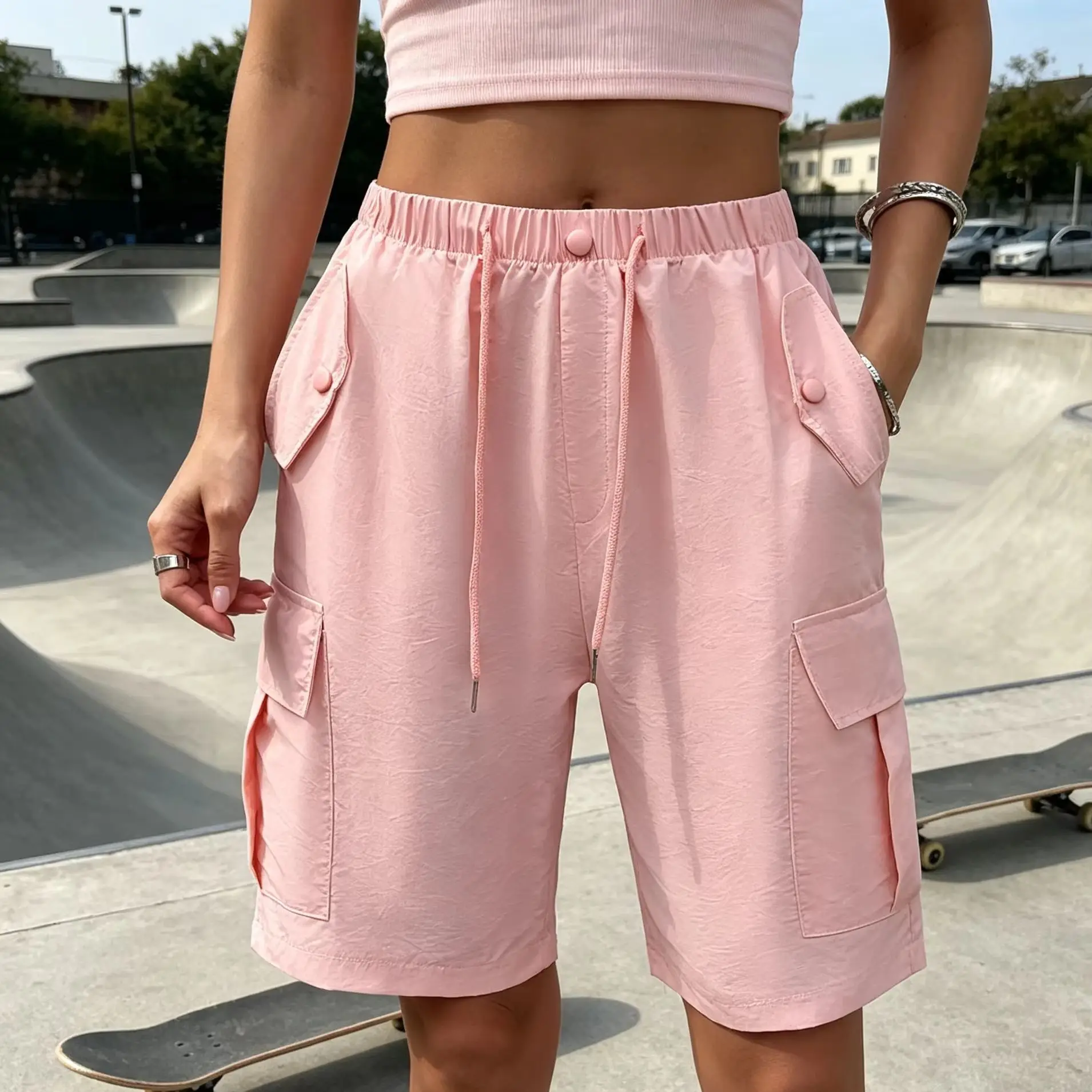 Women High Waist Cargo Shorts Fashion Streetwear Summer Drawstring Knee Pants Fashion Female Pocket Loose Shorts
Women High Waist Cargo Shorts Fashion Streetwear Summer Drawstring Knee Pants Fashion Female Pocket Loose Shorts