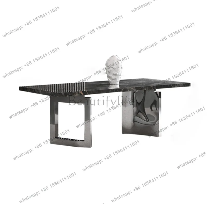 Italian light luxury rock slab dining table square high-end thickened bottom hanging stainless steel mirror dining table
Italian light luxury rock slab dining table square high-end thickened bottom hanging stainless steel mirror dining table