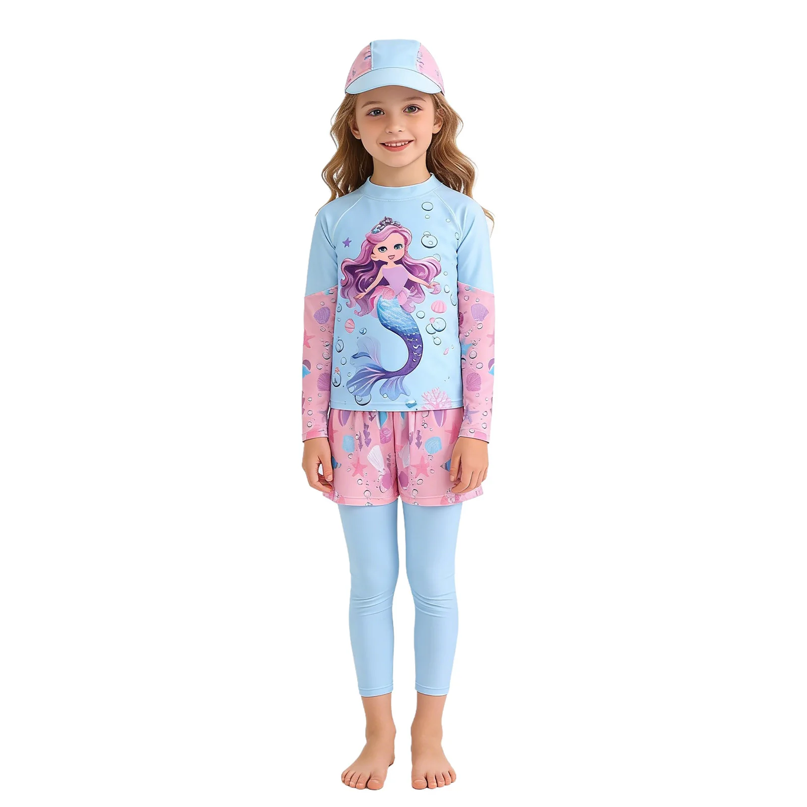 Kids Girls 3 Pieces Cartoon Mermaid Swimwear Long-sleeve Long-Pant Full Coverage Swimsuit +Sunshade Hat Set Surfing Beachwear
Kids Girls 3 Pieces Cartoon Mermaid Swimwear Long-sleeve Long-Pant Full Coverage Swimsuit +Sunshade Hat Set Surfing Beachwear