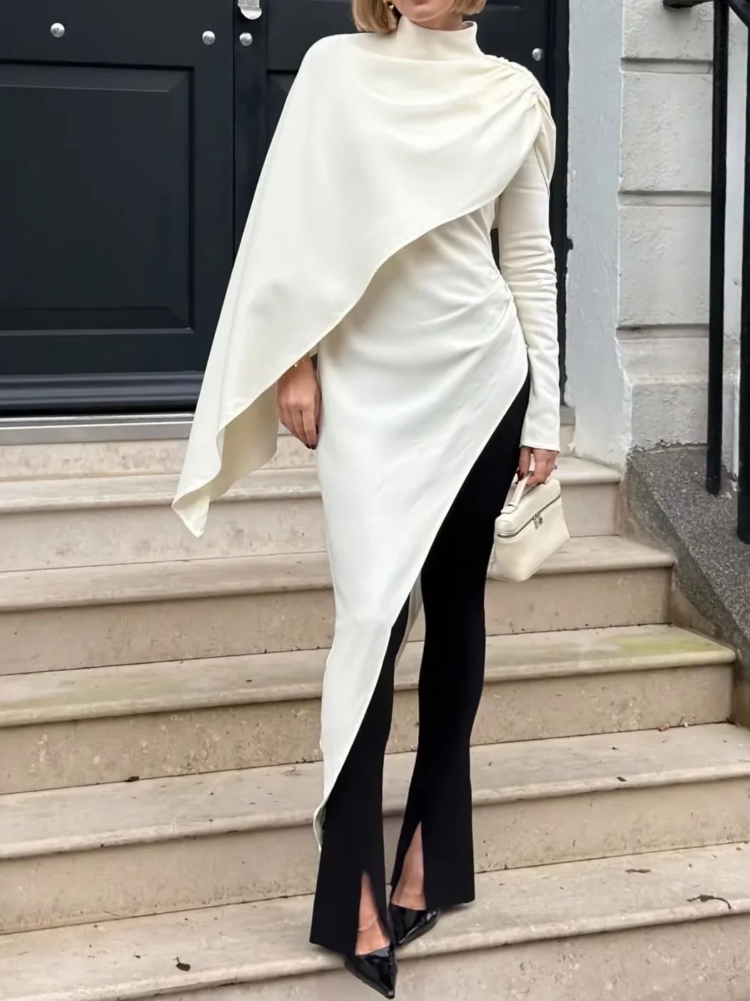Women Shawl Decoration Blouse Top Early Spring Spring 2026 High Neck Long Sleeve Solid Color Irregular Hem Elegant Slim Shirt
Women Shawl Decoration Blouse Top Early Spring Spring 2026 High Neck Long Sleeve Solid Color Irregular Hem Elegant Slim Shirt
