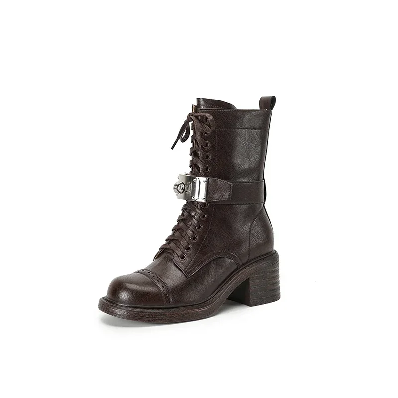 Spring and autumn solid color fashion front lace-up metal decoration side zipper comfortable thick heel women's boots
Spring and autumn solid color fashion front lace-up metal decoration side zipper comfortable thick heel women's boots