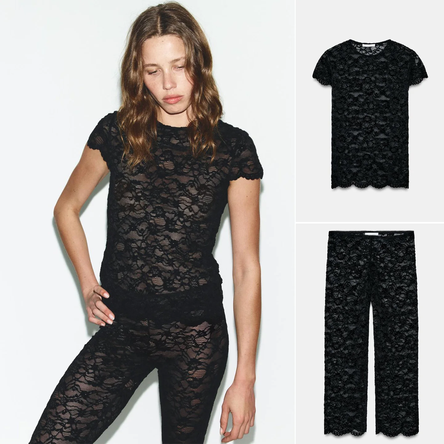 Slim Fit round Neck Lace Short Sleeve T-Shirt High Waist Elastic Waist Bottoming Pants Women's Fashion Spring Two-Piece Set
Slim Fit round Neck Lace Short Sleeve T-Shirt High Waist Elastic Waist Bottoming Pants Women's Fashion Spring Two-Piece Set