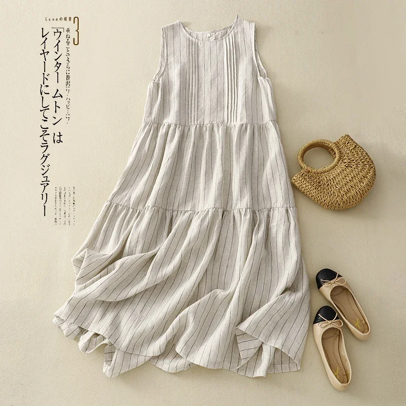 Cotton and Linen Striped Sleeveless Dresses Female Summer New Korean Version of The Retro Literary Temperament Loose Dresses V13
Cotton and Linen Striped Sleeveless Dresses Female Summer New Korean Version of The Retro Literary Temperament Loose Dresses V13