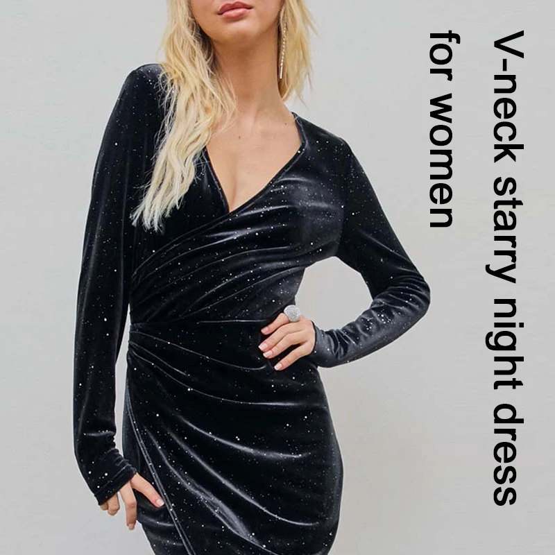 Autumn Winter Women's Dress New Velvet Starry Sky Long Sleeved V-neck Slim Fit Slit Sexy Party Dresses vestidos,5200329WLU
Autumn Winter Women's Dress New Velvet Starry Sky Long Sleeved V-neck Slim Fit Slit Sexy Party Dresses vestidos,5200329WLU