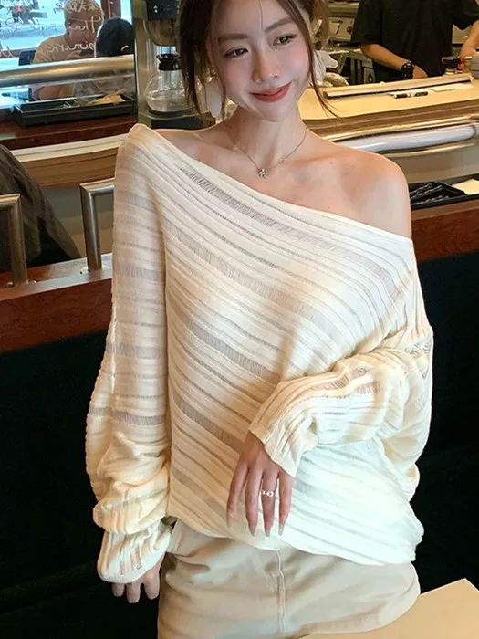 Korean Sle Long Sve Knitted Sweater Women's Loose Slimming oulder Bared High Quali Autumn Faionable Lady's Top
Korean Sle Long Sve Knitted Sweater Women's Loose Slimming oulder Bared High Quali Autumn Faionable Lady's Top