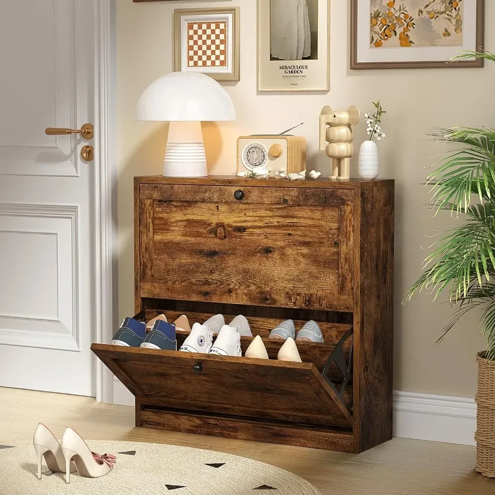Shoe Cabinet with 2 Flip Drawers, Freestanding Shoe Storage Cabinet with Adjustable Shelf & Anti-Tipping Device, Shoe Rack
Shoe Cabinet with 2 Flip Drawers, Freestanding Shoe Storage Cabinet with Adjustable Shelf & Anti-Tipping Device, Shoe Rack