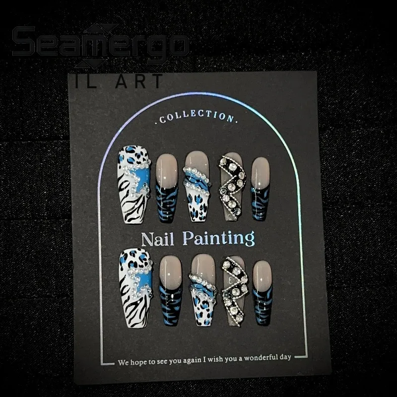 10PCS Luxury Long Tapered Coffin Press on Nails Blue Leopard Zebra Print French Fake Nails Y2k Star Rhinestone Inlaid False Nail
10PCS Luxury Long Tapered Coffin Press on Nails Blue Leopard Zebra Print French Fake Nails Y2k Star Rhinestone Inlaid False Nail