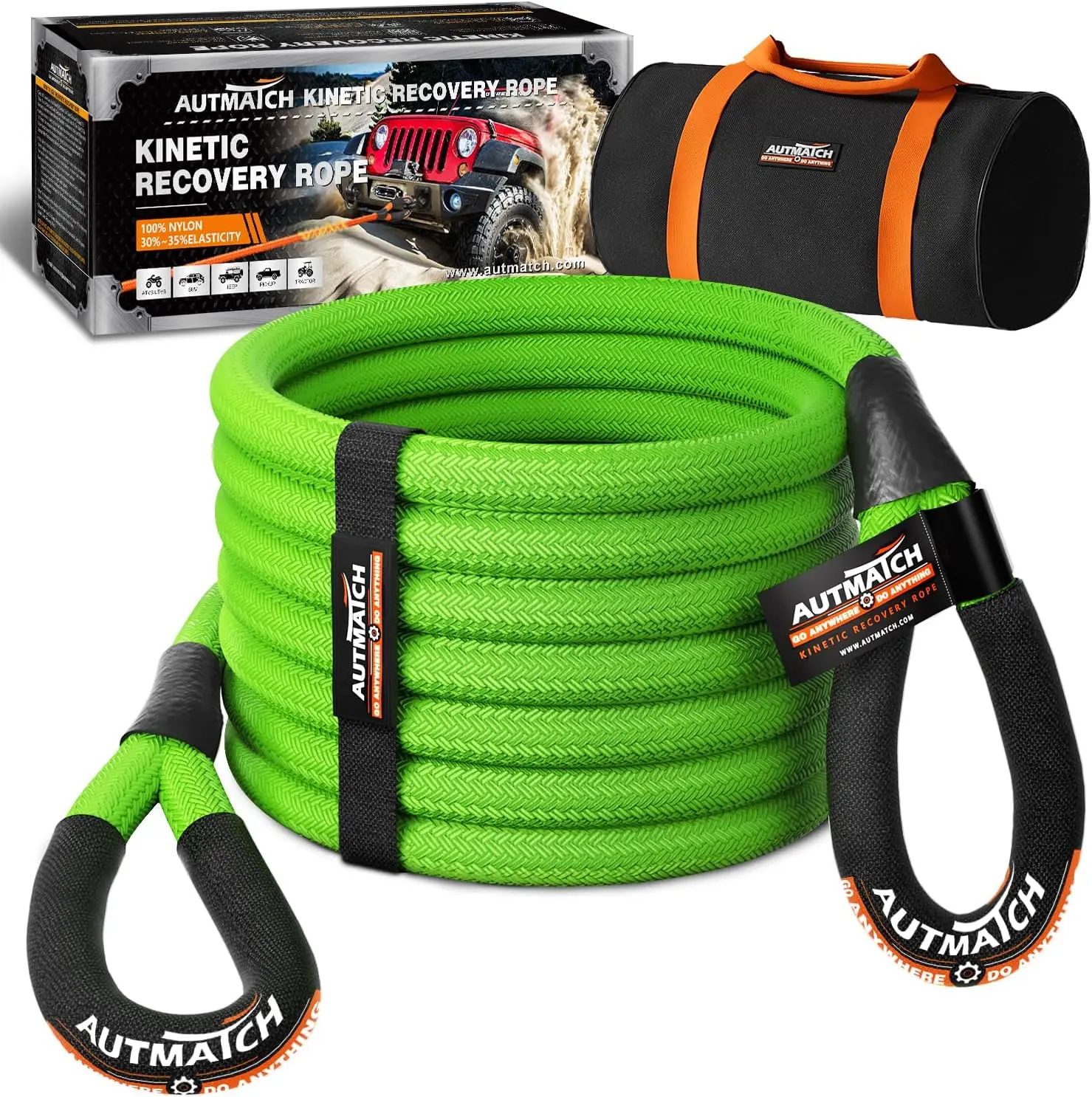 Heavy Duty Kinetic Recovery Tow Rope 1" x 20FT, 48000Lbs Capacity, 35% Elasticity for Offroad Vehicles, Trucks, ATV/UTV - Green
Heavy Duty Kinetic Recovery Tow Rope 1" x 20FT, 48000Lbs Capacity, 35% Elasticity for Offroad Vehicles, Trucks, ATV/UTV - Green