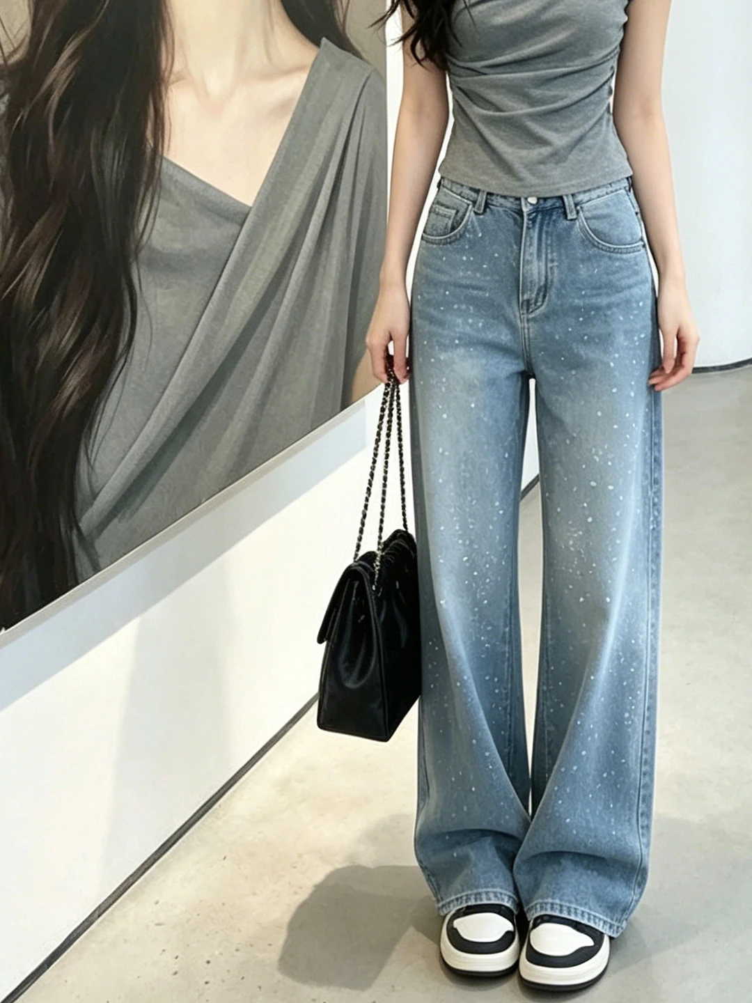 Blue Shiny Diamond Wide Leg High Waist Jeans Women's Summer New Small Size Floor Length Straight Cut Trousers
Blue Shiny Diamond Wide Leg High Waist Jeans Women's Summer New Small Size Floor Length Straight Cut Trousers