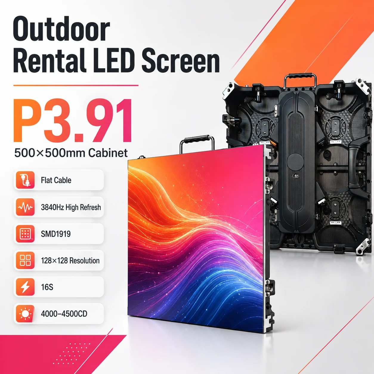 P3.91 Full Color Outdoor LED Rental Display Panel 500x500mm for Stage Background Traffic Cinema Advertising
P3.91 Full Color Outdoor LED Rental Display Panel 500x500mm for Stage Background Traffic Cinema Advertising