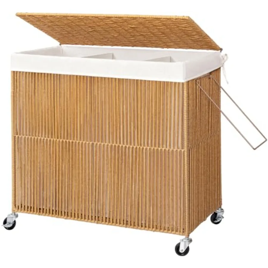 Laundry Hamper with Wheels 160L Handwoven Rolling Laundry Basket 3 Section with Lid Clothes Hamper with Removable Liner Bags La
Laundry Hamper with Wheels 160L Handwoven Rolling Laundry Basket 3 Section with Lid Clothes Hamper with Removable Liner Bags La
