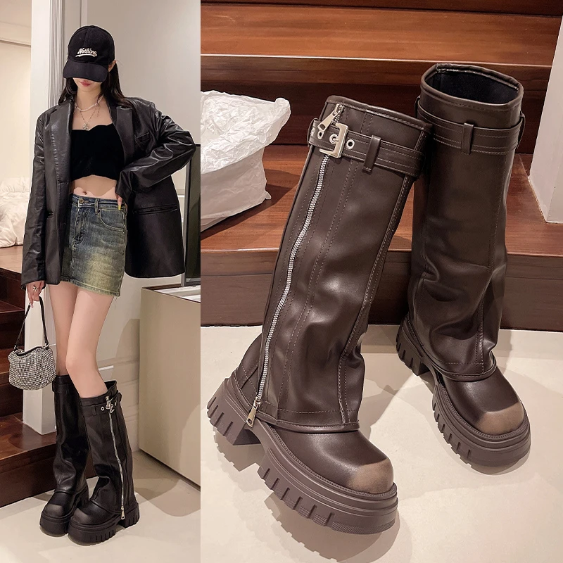 Winter Women's Knee High Biker Boots Belt Buckle Platform Boots Elegant Long Casual Booties for Women
Winter Women's Knee High Biker Boots Belt Buckle Platform Boots Elegant Long Casual Booties for Women