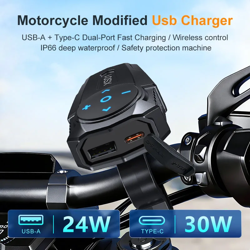 PD QC3.0 Motorcycle USB Fast Charger 58W Handlebar Dual USB Socket with Bluetooth Remote Control Waterproof 12V Power Adapter
PD QC3.0 Motorcycle USB Fast Charger 58W Handlebar Dual USB Socket with Bluetooth Remote Control Waterproof 12V Power Adapter
