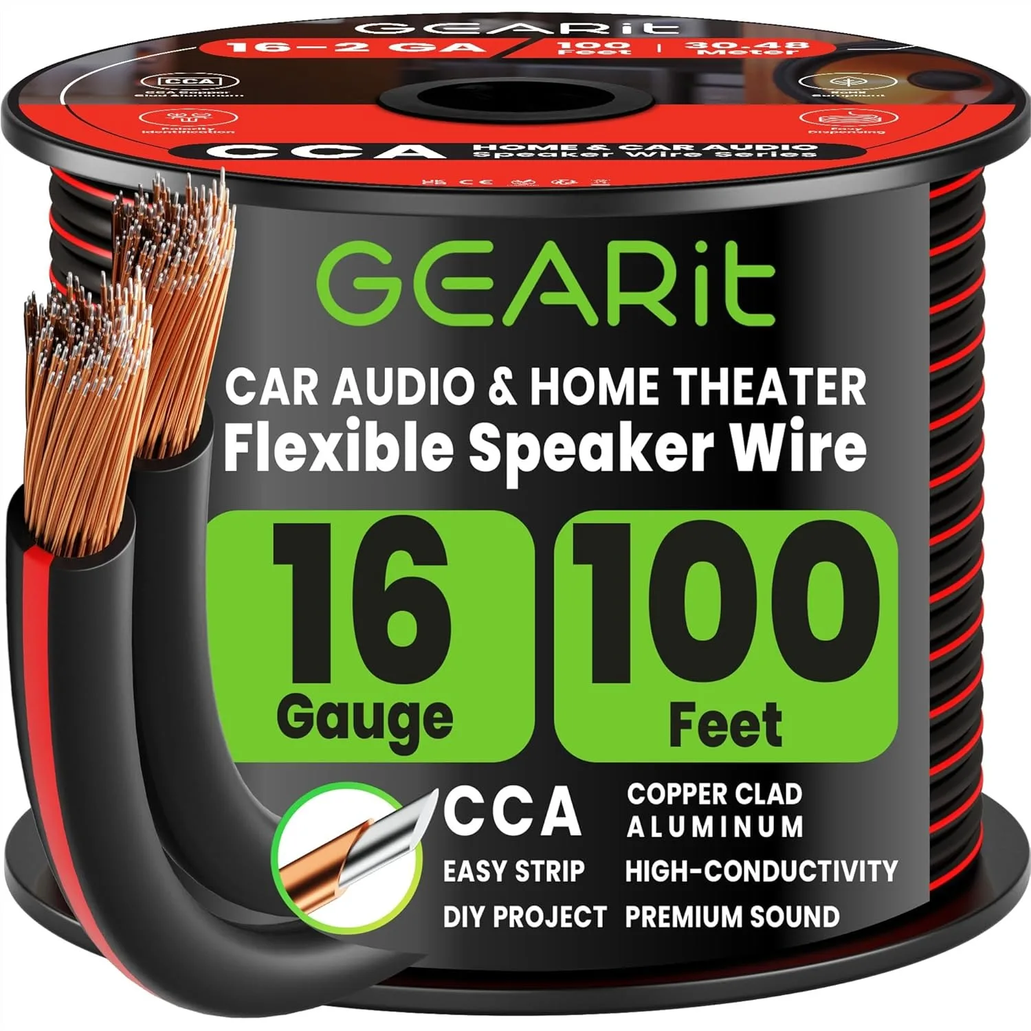 16 Gauge Speaker Wire 100 ft with Foot Markers & Polarity Markings for Car Audio and Home Theater
16 Gauge Speaker Wire 100 ft with Foot Markers & Polarity Markings for Car Audio and Home Theater