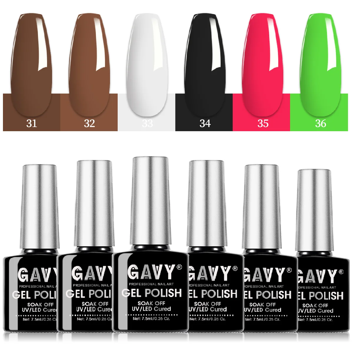 GAVY 6PCS Classic & Bright Color Gel Nail Polish Set - Brown White Black Red Green UV/LED Gel Polish Kit, Soak Off Semi-Permanen
GAVY 6PCS Classic & Bright Color Gel Nail Polish Set - Brown White Black Red Green UV/LED Gel Polish Kit, Soak Off Semi-Permanen