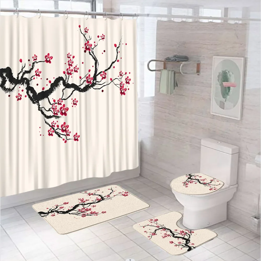 4Pcs Pink Plum Cherry Blossom Floral Shower Curtain Sets Watercolor Flowers Bathroom Curtains With Bath Mat Rug Lid Toilet Cover
4Pcs Pink Plum Cherry Blossom Floral Shower Curtain Sets Watercolor Flowers Bathroom Curtains With Bath Mat Rug Lid Toilet Cover