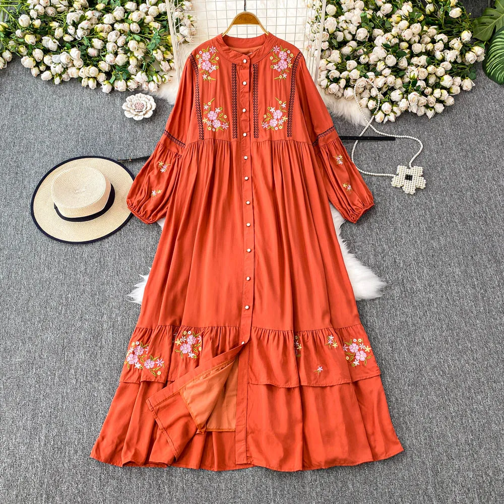 SuperAen Embroidered Round Neck Lantern Sleeve Dress Women's New Single-breasted Ruffle Edge Dress
SuperAen Embroidered Round Neck Lantern Sleeve Dress Women's New Single-breasted Ruffle Edge Dress