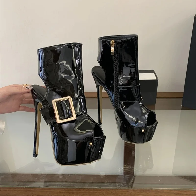 Women's Shoes New Fashion Buckle Belt Strap Ankle Boots Women Black Patent Leather Peep Toe Platform High Heels Pole Dance Shoes
Women's Shoes New Fashion Buckle Belt Strap Ankle Boots Women Black Patent Leather Peep Toe Platform High Heels Pole Dance Shoes