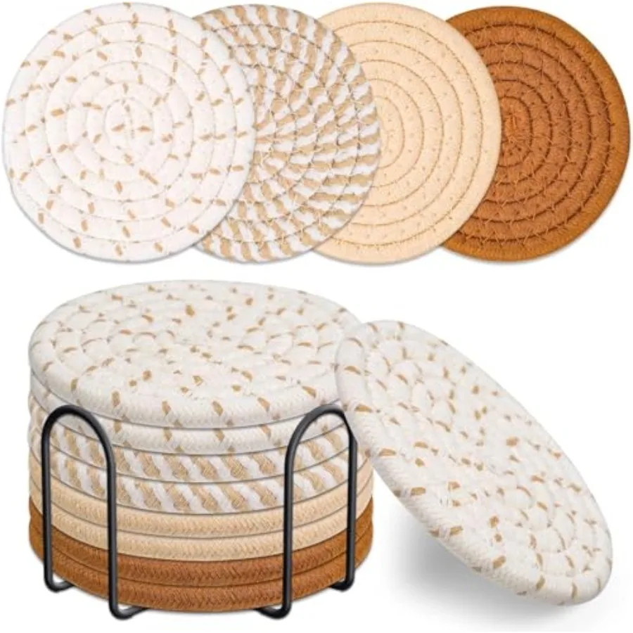 8 Pcs Drink Coasters with Holder, 4 Colors Absorbent and Insulate Coasters, Minimalist Cotton Woven Coaster for Home and Bar De
8 Pcs Drink Coasters with Holder, 4 Colors Absorbent and Insulate Coasters, Minimalist Cotton Woven Coaster for Home and Bar De