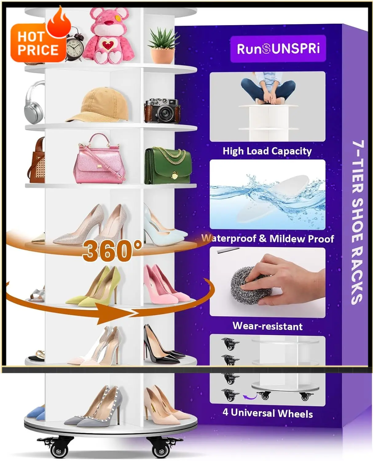 Бестселлер: 7-ярусная вращающаяся подставка для обуви с 4 универсальными колесами, 360° ° Вращающийся напольный органайзер для обуви, многофункциональное хранилище
Бестселлер: 7-ярусная вращающаяся подставка для обуви с 4 универсальными колесами, 360° ° Вращающийся напольный органайзер для обуви, многофункциональное хранилище