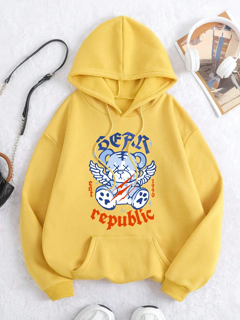 Bear Angel Republic Hoodie Women Cartoons Prints Sweatshirt Fleece Warm Pocket Loose Streetwear Winter Comfortable Woman Clothes
Bear Angel Republic Hoodie Women Cartoons Prints Sweatshirt Fleece Warm Pocket Loose Streetwear Winter Comfortable Woman Clothes