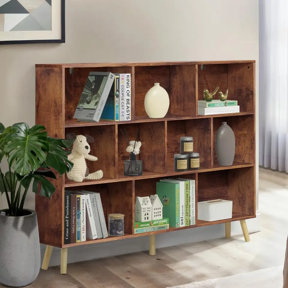 10 Cube 3 Tier Mid Century Bookshelf, 55” Wide Wooden Cube Storage Organizer With Legs, Open Shelf Bookcase, Modern, Customized
10 Cube 3 Tier Mid Century Bookshelf, 55” Wide Wooden Cube Storage Organizer With Legs, Open Shelf Bookcase, Modern, Customized