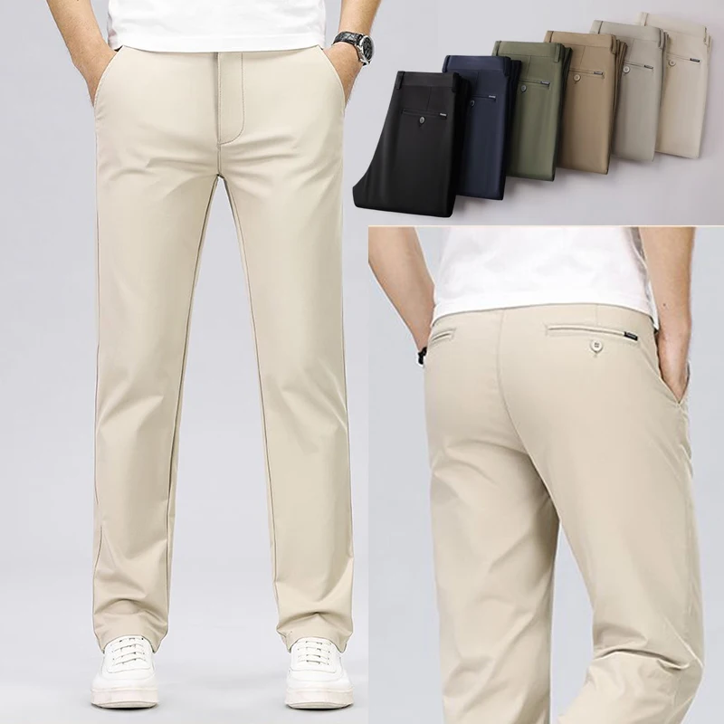 Fiber Fabric Summer Men's Casual Pants Fashion Thin Soft Breathable Elastic Business Slim Straight Trousers Black khaki
Fiber Fabric Summer Men's Casual Pants Fashion Thin Soft Breathable Elastic Business Slim Straight Trousers Black khaki