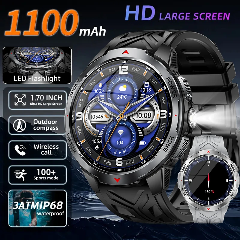 Новинка 2025 года, умные часы, светодиодный фонарик, уличный компас, BT, звонки, мужской мультиспортивный фитнес-трекер, 1100 мАч, умные часы с большой батареей
Новинка 2025 года, умные часы, светодиодный фонарик, уличный компас, BT, звонки, мужской мультиспортивный фитнес-трекер, 1100 мАч, умные часы с большой батареей