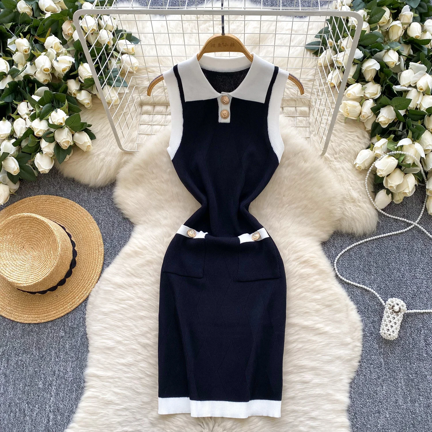 Women Chic patchwork Sexy Polo-Neck sleeveless Wrap French Fashion Knitted Vestidos Summer Elastic Slim Sundress
Women Chic patchwork Sexy Polo-Neck sleeveless Wrap French Fashion Knitted Vestidos Summer Elastic Slim Sundress