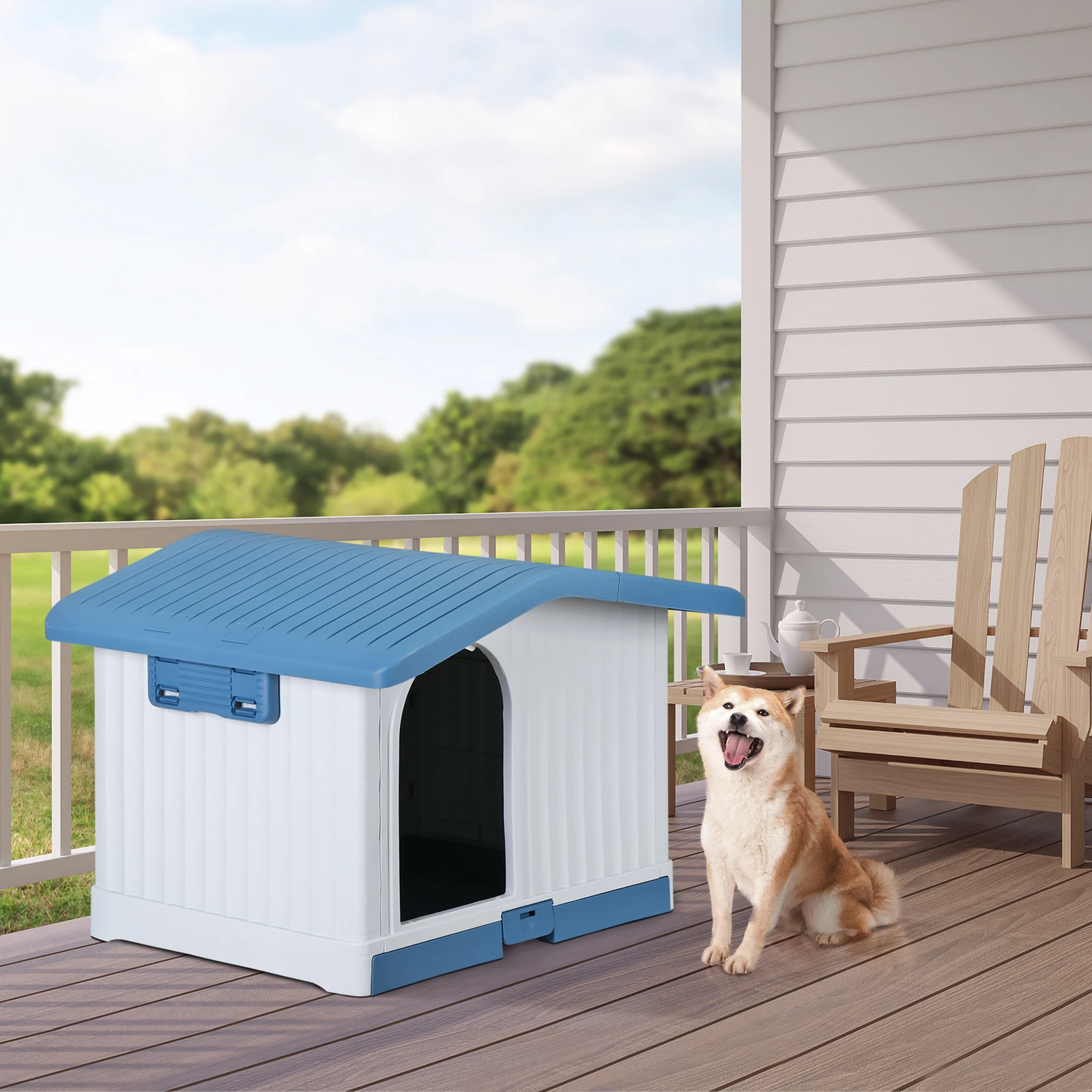 Plastic Dog House Indoor Outdoor Pet Shelter with Liftable Roof and Bar Window
Plastic Dog House Indoor Outdoor Pet Shelter with Liftable Roof and Bar Window