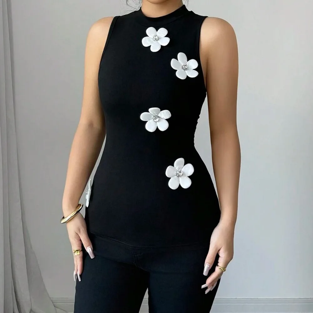 Tank Top for Women Streetwear Elegant and Sexy Slim Fit Type Flower Decor Round Neck Sleeveless Vest Pullover Summer 2025 New
Tank Top for Women Streetwear Elegant and Sexy Slim Fit Type Flower Decor Round Neck Sleeveless Vest Pullover Summer 2025 New