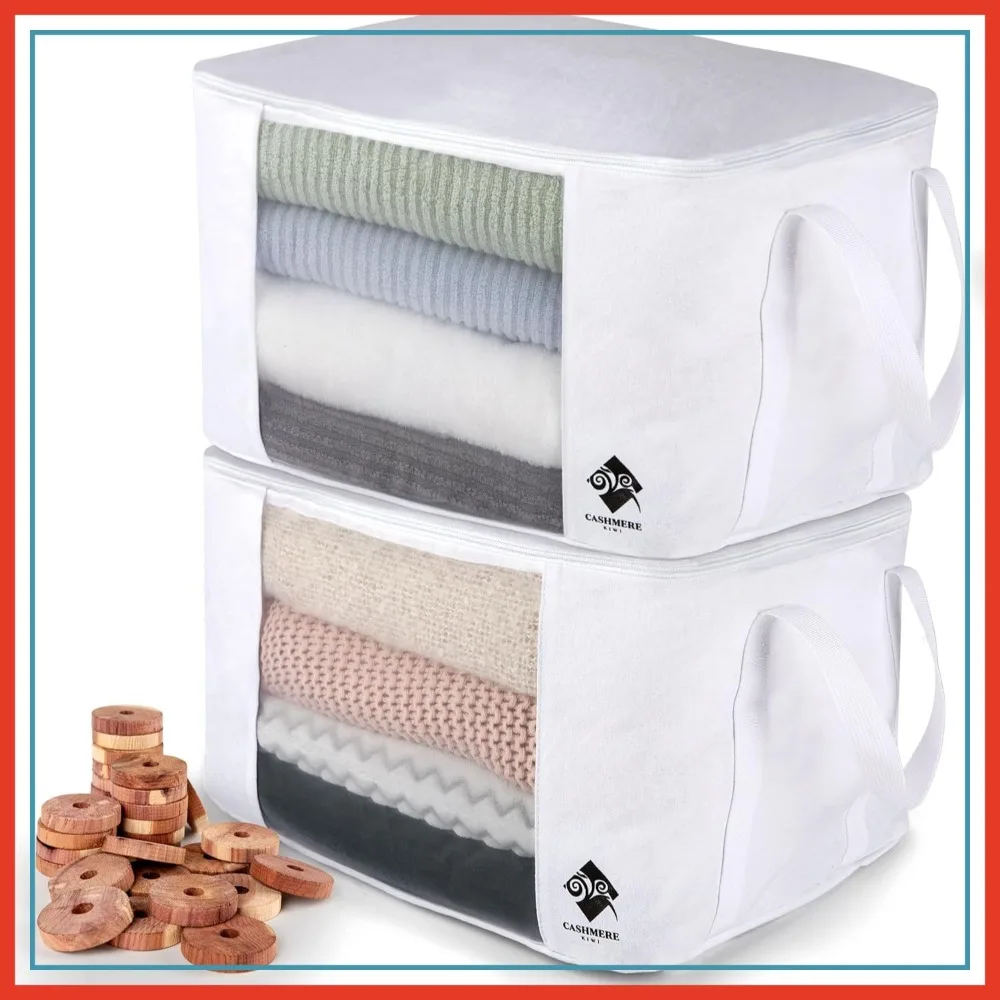 2 Pack Cotton Garment Bags with Cedar Rings for Sweater Storage - Breathable Organizer with Mesh Window, 15x11x9 In
2 Pack Cotton Garment Bags with Cedar Rings for Sweater Storage - Breathable Organizer with Mesh Window, 15x11x9 In