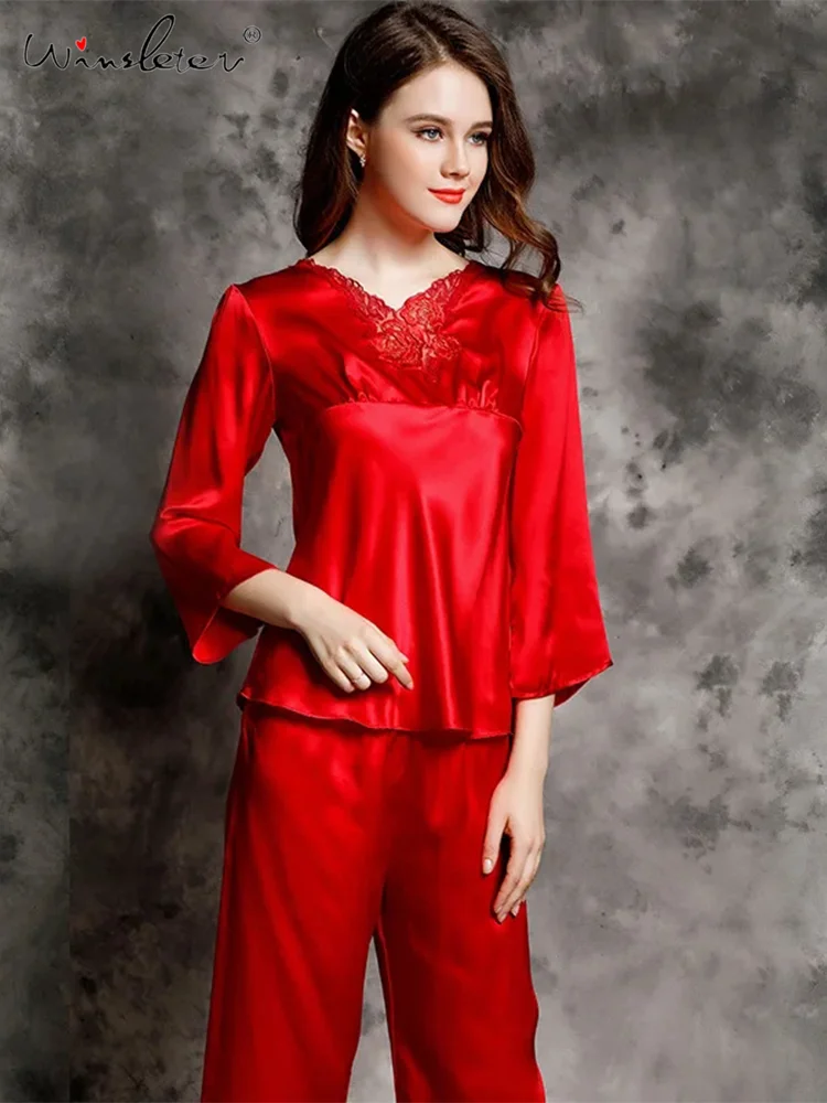 Floral Lace V-neck Satin Breathable Nightwear,100%Real Silk Sexy Pajama Set,2024 Spring Autumn New Loungewear,S30757QM
Floral Lace V-neck Satin Breathable Nightwear,100%Real Silk Sexy Pajama Set,2024 Spring Autumn New Loungewear,S30757QM