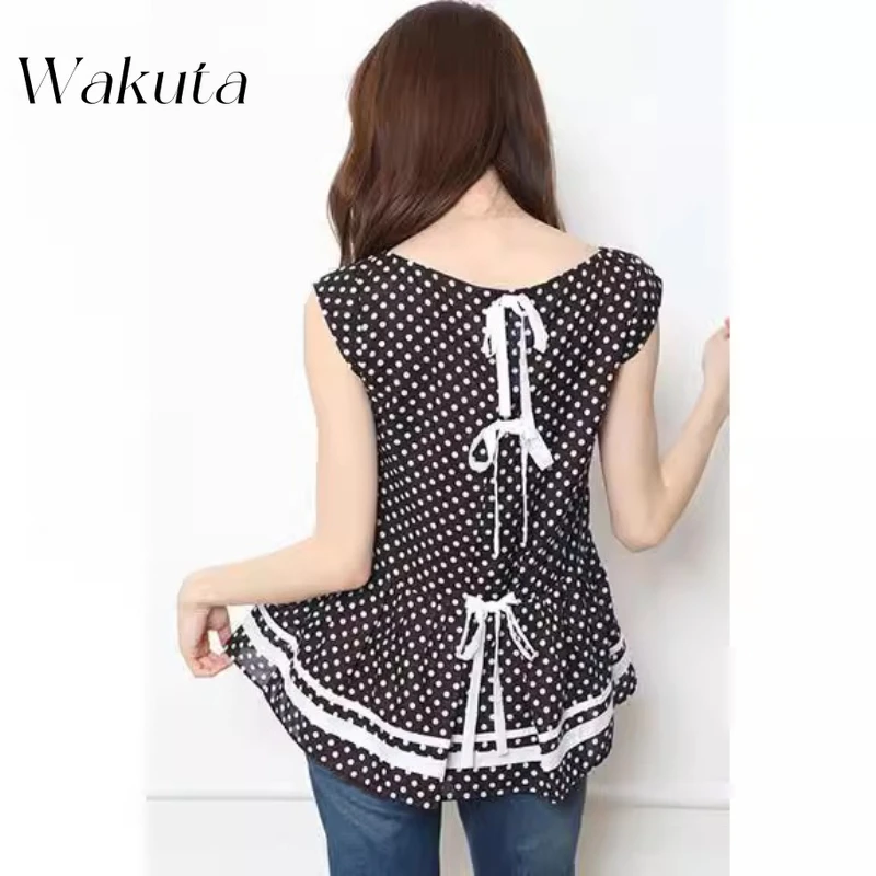 WAKUTA Japanese Y2k Spring/Summer Harajuku Sweet O Neck Sleeveless Polka Dot Back Strap Bow Shirt Fashion Commuter Versatile Top
WAKUTA Japanese Y2k Spring/Summer Harajuku Sweet O Neck Sleeveless Polka Dot Back Strap Bow Shirt Fashion Commuter Versatile Top