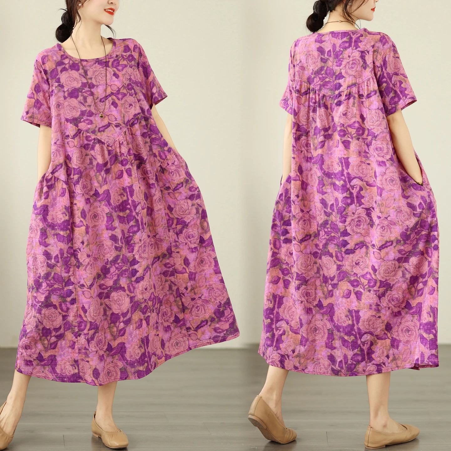 Summer New Vintage Bamboo Fiber A-Line Dress Women's Loose Slimming round Neck Pocket Short Sleeve Long Dress Artistic Style
Summer New Vintage Bamboo Fiber A-Line Dress Women's Loose Slimming round Neck Pocket Short Sleeve Long Dress Artistic Style