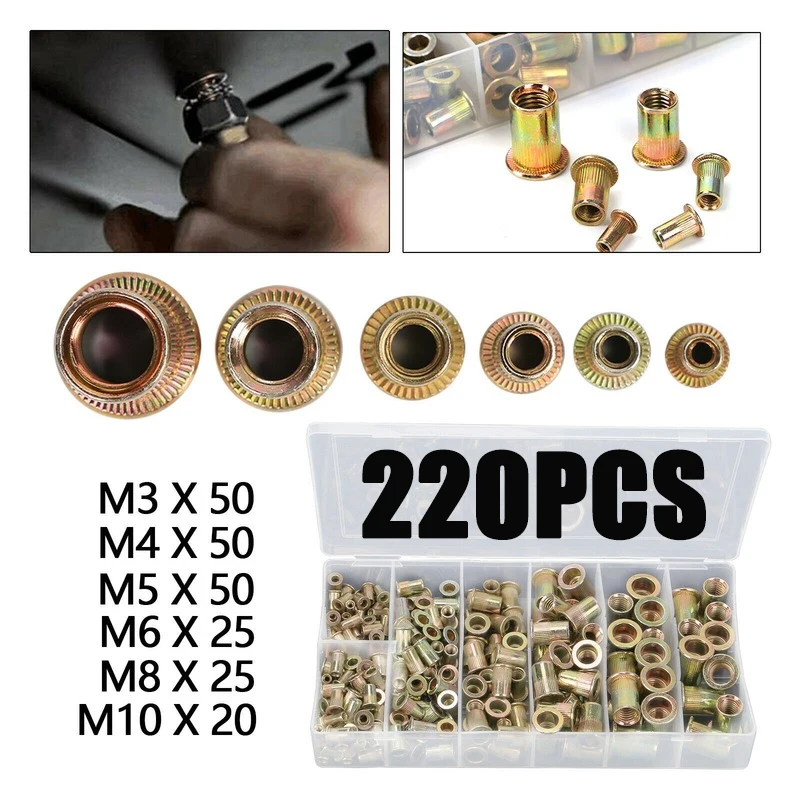 220pcs Rivet Nut M3-M10 Mixed Rivet Nut Tool Kits Zinc Steel Riv-nut Insert Threaded Nutsert Set
220pcs Rivet Nut M3-M10 Mixed Rivet Nut Tool Kits Zinc Steel Riv-nut Insert Threaded Nutsert Set