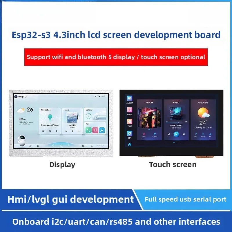 ESP32-S3 development board 4.3-inch capacitive touch screen support WiFi Bluetooth LVGL/HMI development
ESP32-S3 development board 4.3-inch capacitive touch screen support WiFi Bluetooth LVGL/HMI development