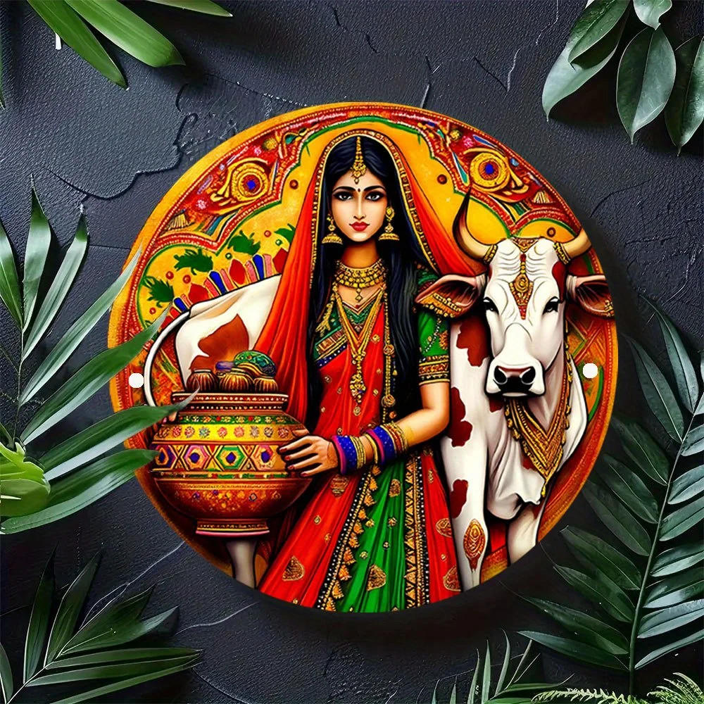 Vintage Metal Sign Featuring The Theme of Indian Traditional Women and Cows, Decorating Kitchens, Dining Rooms, Bars, As A Gift. 
Vintage Metal Sign Featuring The Theme of Indian Traditional Women and Cows, Decorating Kitchens, Dining Rooms, Bars, As A Gift.