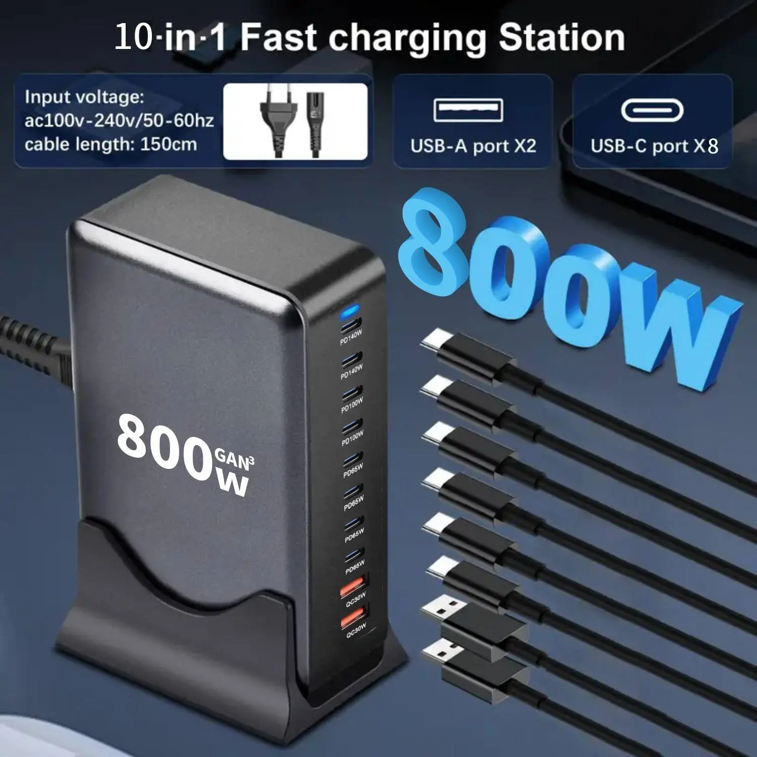 440w 800w Fast USB C GaN Charger Block 140W PD PPS 10 Port USB C Fast Charging Station Multiple Devices Laptop Car Power Adapter
440w 800w Fast USB C GaN Charger Block 140W PD PPS 10 Port USB C Fast Charging Station Multiple Devices Laptop Car Power Adapter