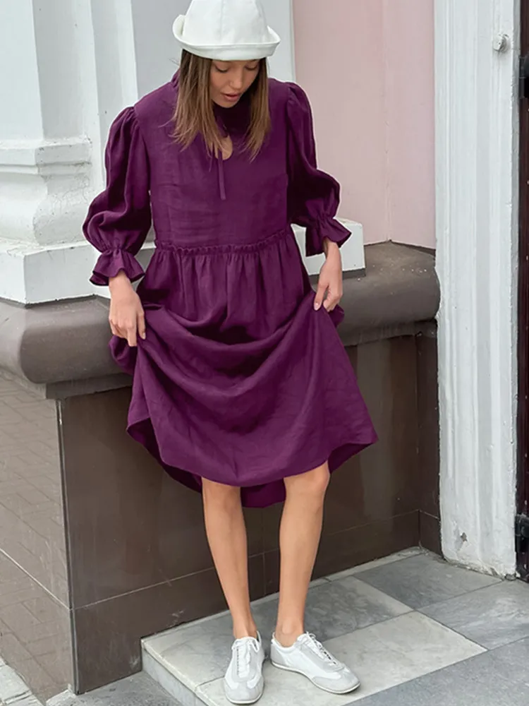 BKLD 2025 Autumn Women Clothing Pure Cotton French Dress Tie Bow Puff Sleeve Solid Color Round Neck A-Line Party Long Dresses
BKLD 2025 Autumn Women Clothing Pure Cotton French Dress Tie Bow Puff Sleeve Solid Color Round Neck A-Line Party Long Dresses