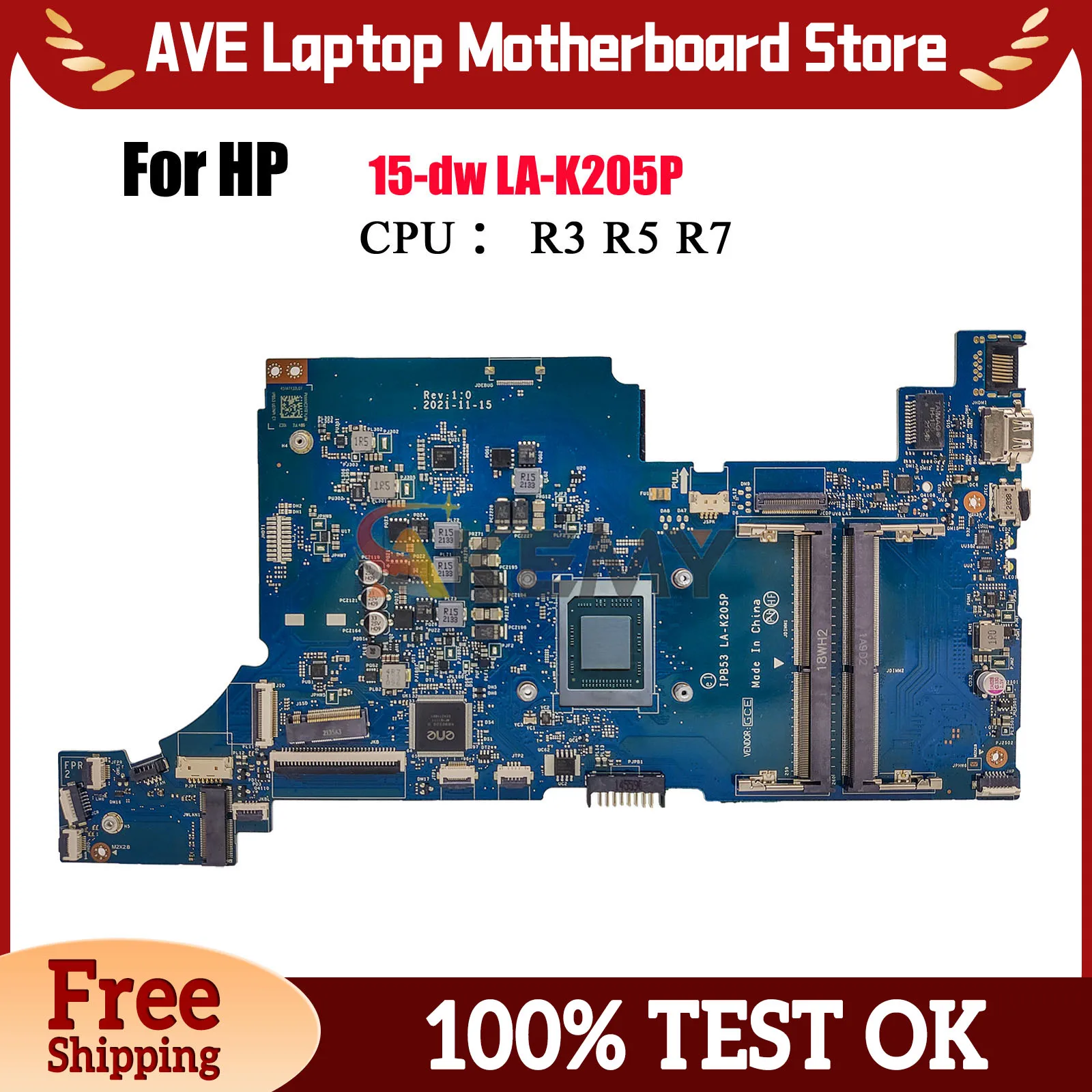 LA-K205P For HP 15-DW Laptop Motherboard With R3 R5 R7 CPU DDR4 100% Fully Tested
LA-K205P For HP 15-DW Laptop Motherboard With R3 R5 R7 CPU DDR4 100% Fully Tested