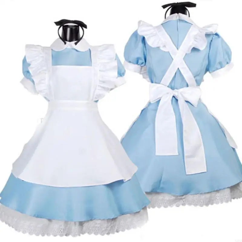 N5KB Women Anime Maid Короткое рукав из рукавов синее платье с фартуком косплей наряд
N5KB Women Anime Maid Короткое рукав из рукавов синее платье с фартуком косплей наряд